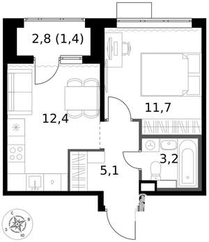 1-к квартира, вторичка, 34м2, 9/17 этаж