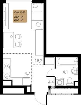 1-к квартира, вторичка, 28м2, 25/28 этаж