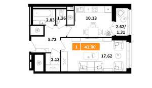 1-к квартира, вторичка, 41м2, 12/17 этаж