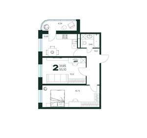 2-к квартира, вторичка, 55м2, 3/9 этаж