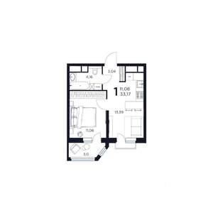 1-к квартира, строящийся дом, 33м2, 11/17 этаж