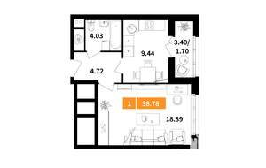 1-к квартира, вторичка, 39м2, 6/9 этаж