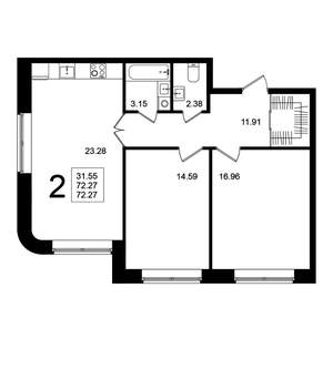 2-к квартира, строящийся дом, 72м2, 1/5 этаж