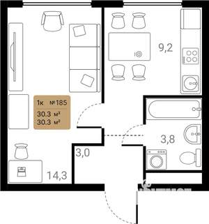 1-к квартира, вторичка, 30м2, 17/28 этаж