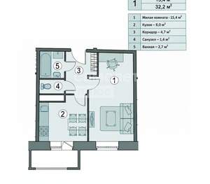 1-к квартира, вторичка, 32м2, 8/10 этаж