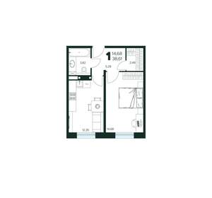 1-к квартира, вторичка, 39м2, 1/9 этаж
