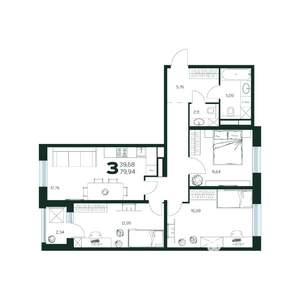 3-к квартира, строящийся дом, 80м2, 7/9 этаж