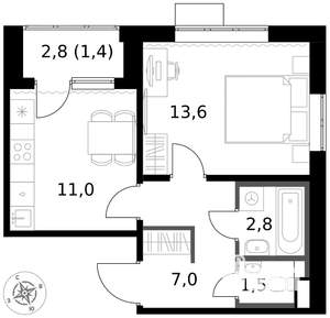 1-к квартира, вторичка, 37м2, 13/17 этаж