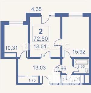 2-к квартира, вторичка, 73м2, 5/18 этаж