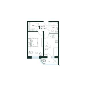 1-к квартира, строящийся дом, 40м2, 7/9 этаж
