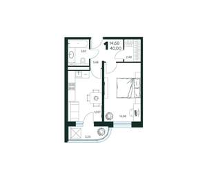 1-к квартира, вторичка, 40м2, 9/9 этаж