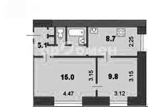 2-к квартира, вторичка, 45м2, 3/9 этаж