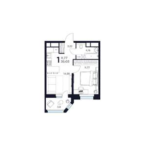 1-к квартира, вторичка, 36м2, 12/17 этаж