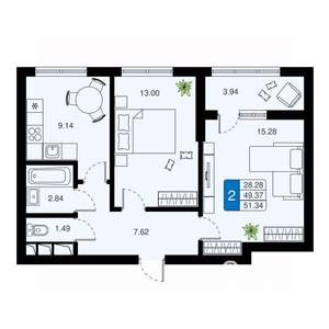 2-к квартира, вторичка, 51м2, 8/20 этаж
