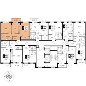 2-к квартира, вторичка, 56м2, 8/17 этаж