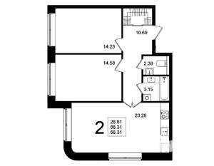 2-к квартира, строящийся дом, 68м2, 1/5 этаж