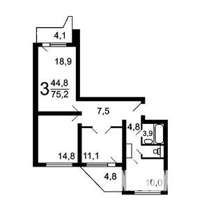 3-к квартира, вторичка, 77м2, 15/17 этаж