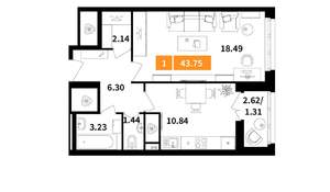 1-к квартира, вторичка, 44м2, 12/17 этаж