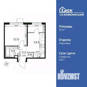 1-к квартира, вторичка, 33м2, 11/17 этаж