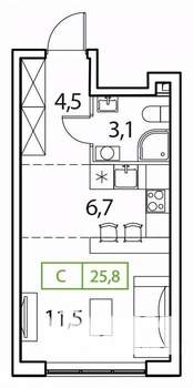 1-к квартира, вторичка, 26м2, 17/18 этаж