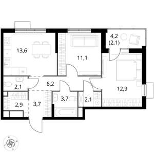 2-к квартира, вторичка, 60м2, 7/8 этаж
