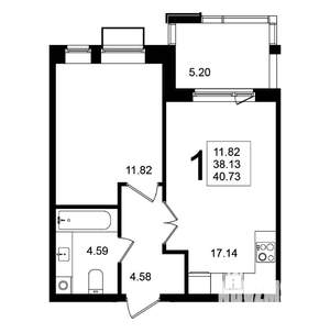 1-к квартира, вторичка, 41м2, 5/5 этаж