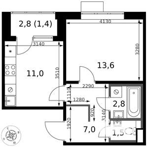 1-к квартира, вторичка, 37м2, 8/17 этаж