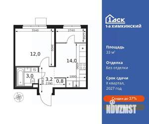 1-к квартира, вторичка, 33м2, 5/17 этаж
