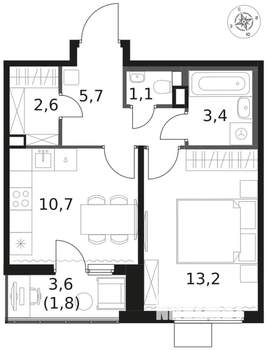 1-к квартира, вторичка, 39м2, 4/17 этаж