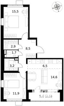 3-к квартира, вторичка, 67м2, 2/17 этаж