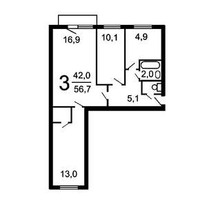 3-к квартира, вторичка, 56м2, 5/5 этаж