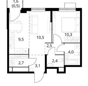 2-к квартира, вторичка, 46м2, 7/17 этаж
