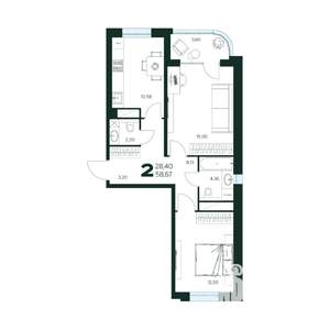 2-к квартира, вторичка, 59м2, 3/9 этаж