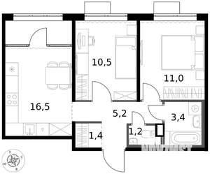 2-к квартира, вторичка, 49м2, 3/17 этаж