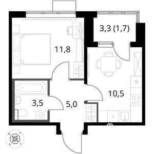 1-к квартира, вторичка, 33м2, 12/16 этаж