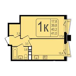 1-к квартира, строящийся дом, 40м2, 8/8 этаж