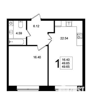 1-к квартира, строящийся дом, 50м2, 4/5 этаж