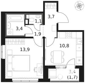 1-к квартира, вторичка, 37м2, 2/8 этаж