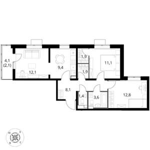 3-к квартира, вторичка, 64м2, 2/17 этаж