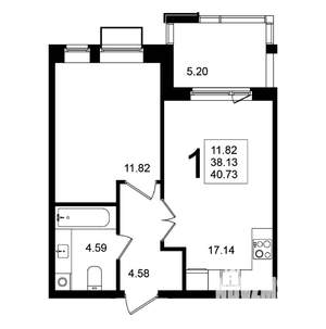 1-к квартира, строящийся дом, 41м2, 5/5 этаж