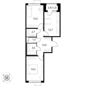 2-к квартира, вторичка, 59м2, 7/17 этаж