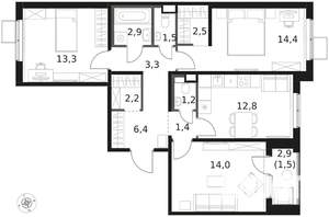 3-к квартира, вторичка, 77м2, 8/8 этаж