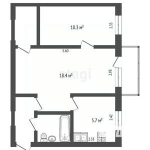 2-к квартира, вторичка, 43м2, 5/5 этаж