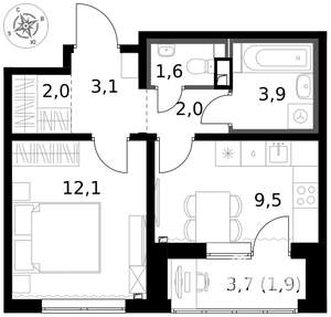 1-к квартира, вторичка, 36м2, 2/17 этаж