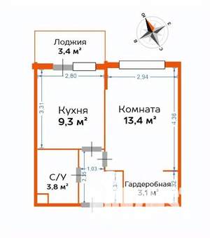 1-к квартира, вторичка, 34м2, 5/17 этаж