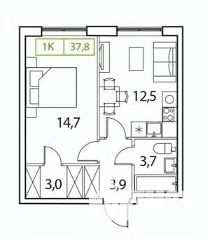 1-к квартира, строящийся дом, 38м2, 17/17 этаж