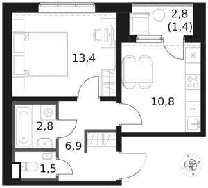 1-к квартира, вторичка, 37м2, 2/17 этаж