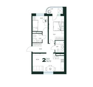 2-к квартира, вторичка, 57м2, 6/9 этаж
