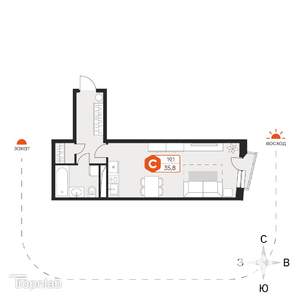 Студия квартира, вторичка, 35м2, 6/8 этаж
