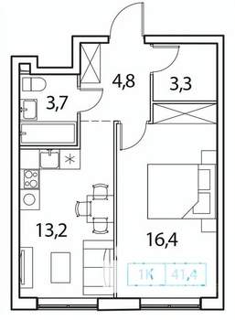 1-к квартира, вторичка, 41м2, 15/18 этаж